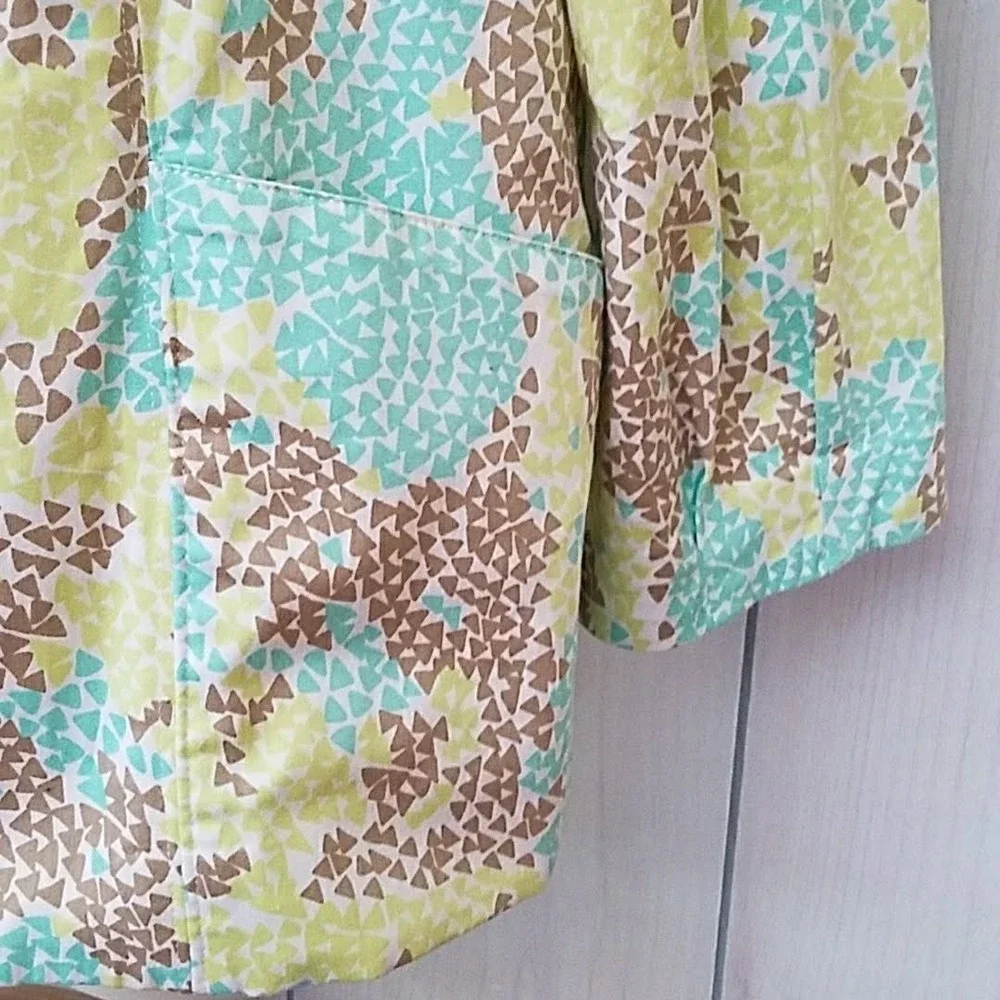 Christopher & Banks Green Blue Geometric Jacket XL Art To Wear Lagenlook Coastal